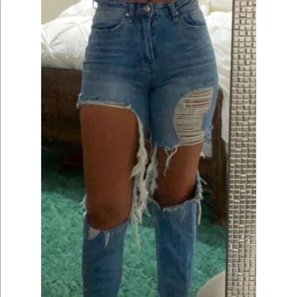 barley worn, boutique distressed jeans